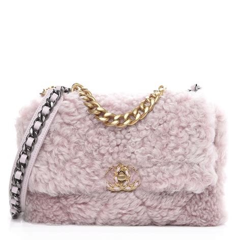 CHANEL Shearling Sheepskin Medium Chanel 19 Flap Pink 